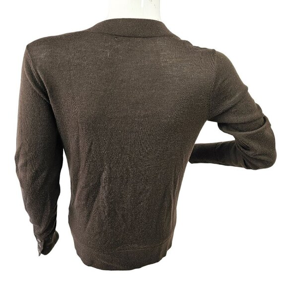 Halogen Laine Wool V Neck Cardigan Sweater Hip Pockets Women S Chocolate Brown - Picture 6 of 10
